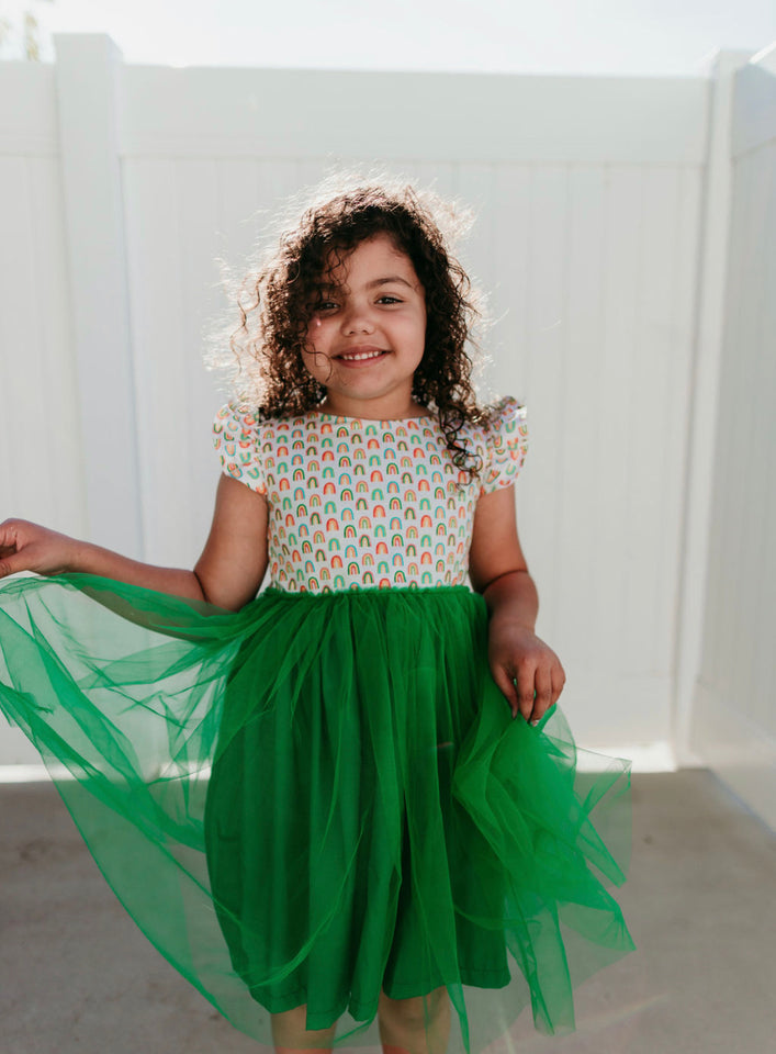 Little Girl's Kelly Green Rainbow Tulle Dress