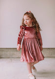 Little Girl's Pink Velvet Flutter Sleeve Dress
