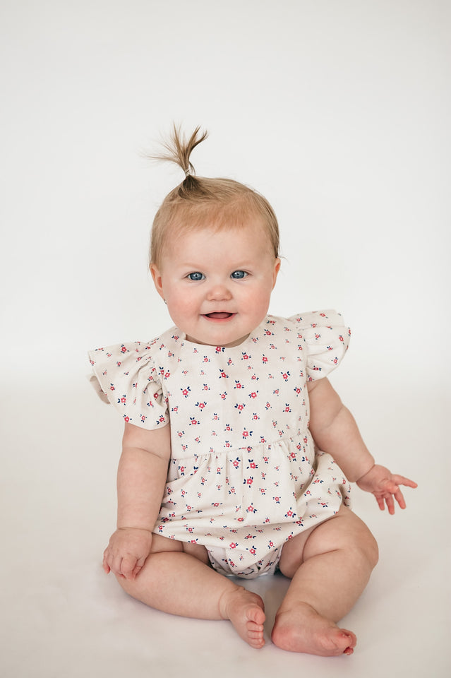 red and white floral print baby girl outfit