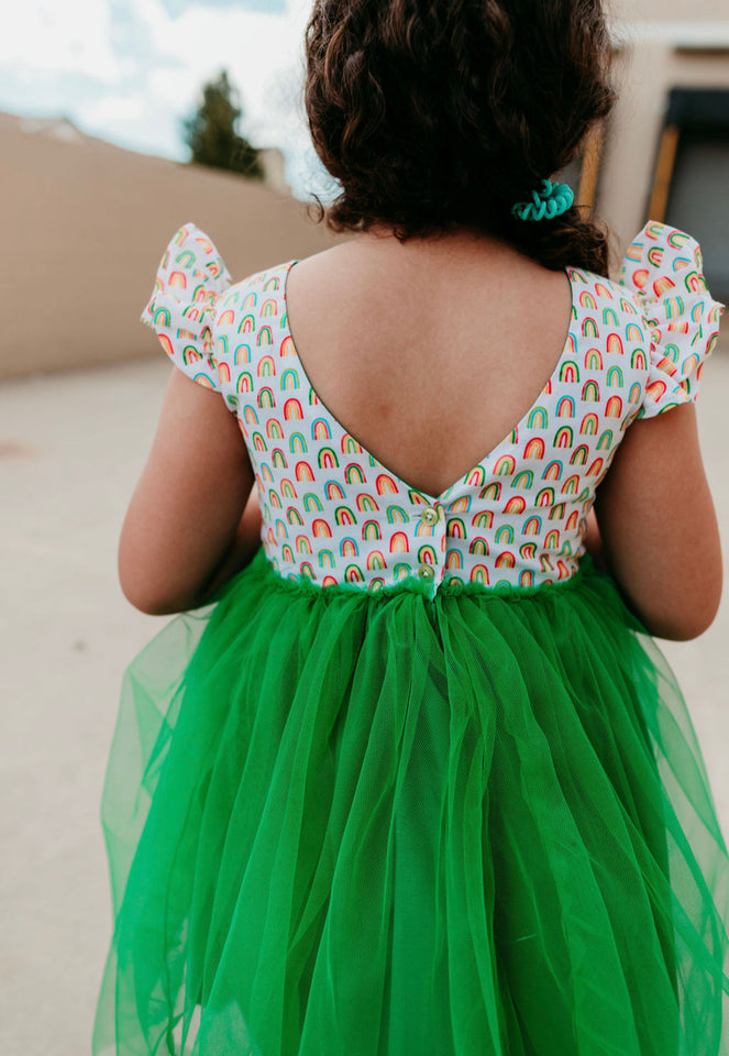 Little Girl's Kelly Green Rainbow Tulle Dress