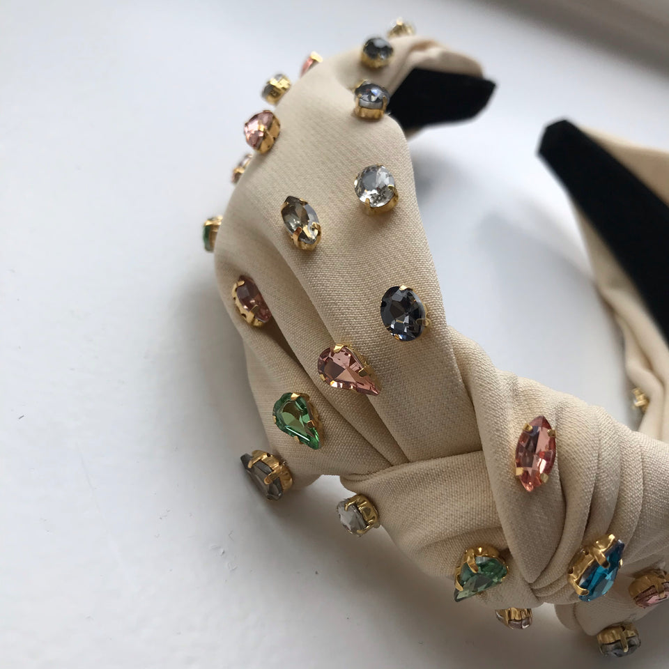 Little Girl's Bejeweled Rhinestone Knotted Turban Headband One Size