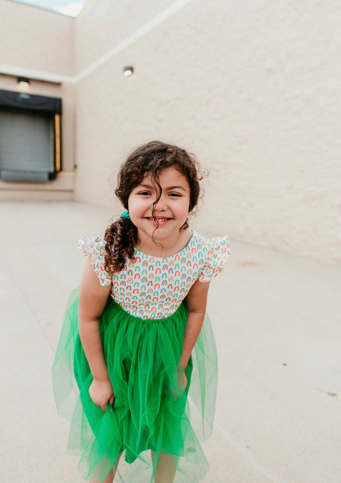 Little Girl's Kelly Green Rainbow Tulle Dress