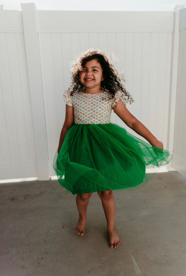 Little Girl's Kelly Green Rainbow Tulle Dress