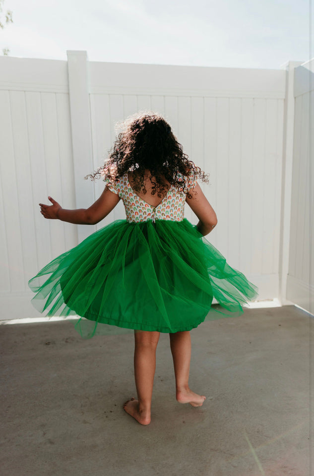 Little Girl's Kelly Green Rainbow Tulle Dress