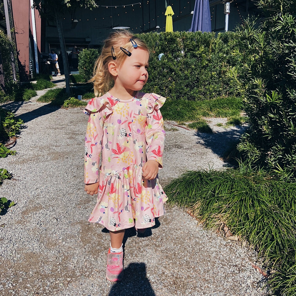 Little Girl's Multicolor Floral Three Pocket Jersey Dress