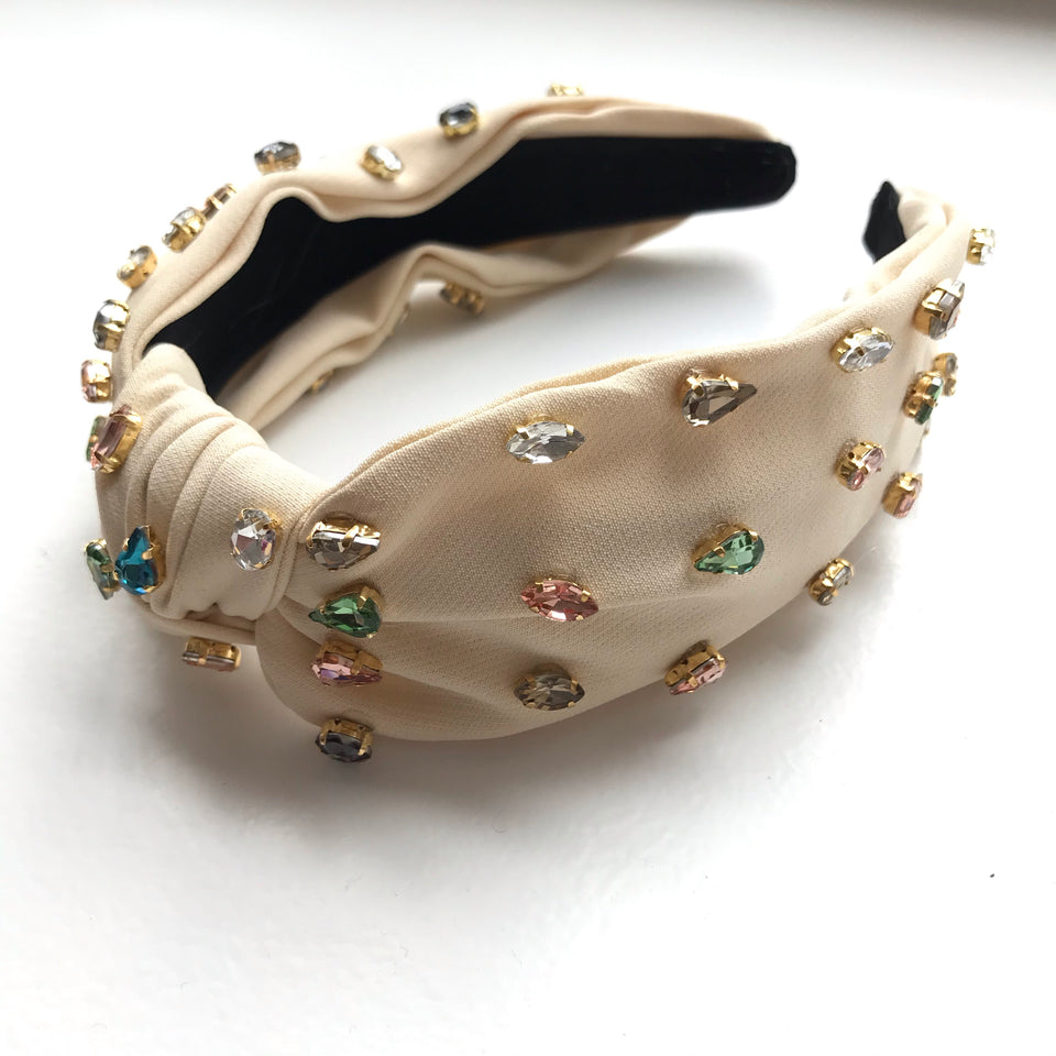 Little Girl's Bejeweled Rhinestone Knotted Turban Headband One Size
