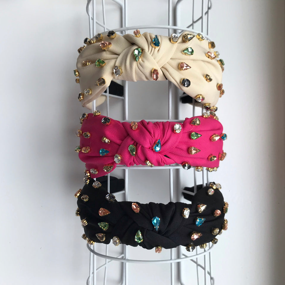 Little Girl's Bejeweled Rhinestone Knotted Turban Headband One Size