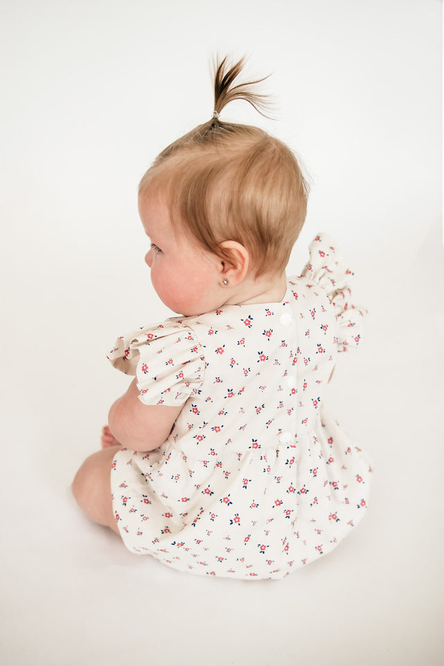 infant girls flutter sleeve floral bubble romper first birthday