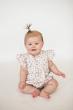 baby girl off white and red ditsy floral bubble romper