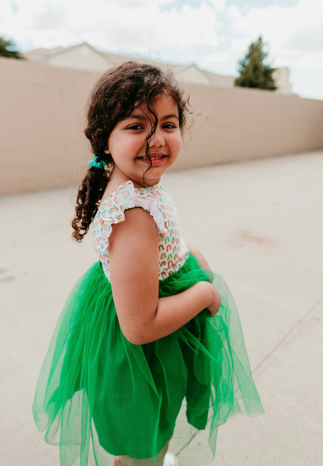 Little Girl's Kelly Green Rainbow Tulle Dress