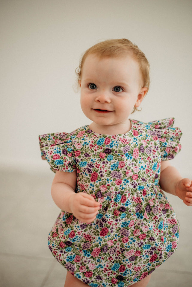 infant girls purple fall floral print romper