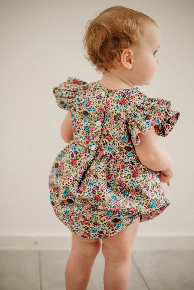 infant girls purple floral print romper