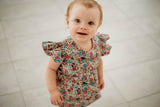 infant girls purple ditsy calico floral print romper