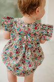 infant girls purple ditsy calico floral print romper