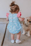 Infant Girls Aqua and Pink Sushi Print Themed Bubble Romper