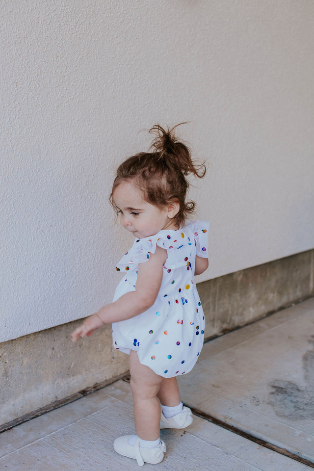 Infant Girls White Confetti Tulle Bubble Romper