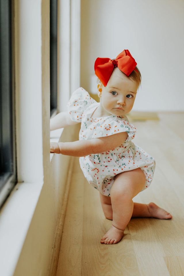 infant girls ditsy candy cane print christmas bubble romper