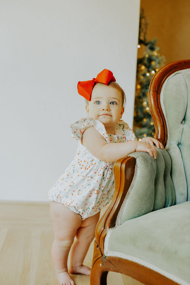 infant girls ditsy candy cane print christmas bubble romper