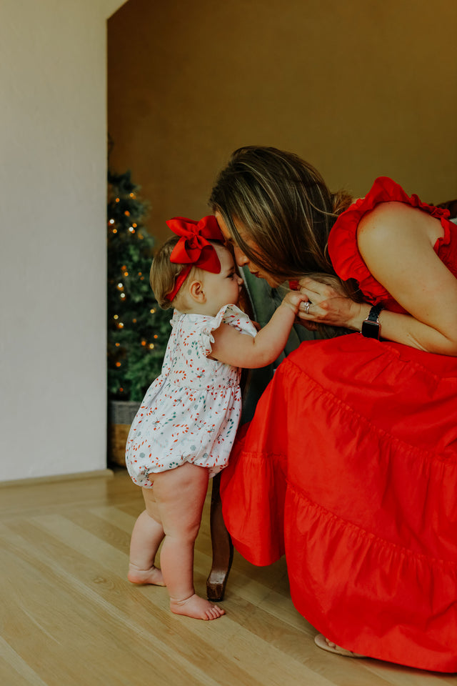 infant girls ditsy candy cane print christmas bubble romper