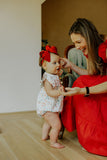 infant girls ditsy candy cane print christmas bubble romper