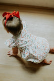 infant girls ditsy candy cane print christmas bubble romper