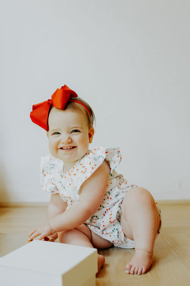 infant girls ditsy candy cane print christmas bubble romper