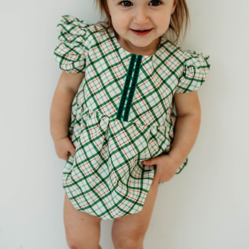 infant girls tartan print bubble romper