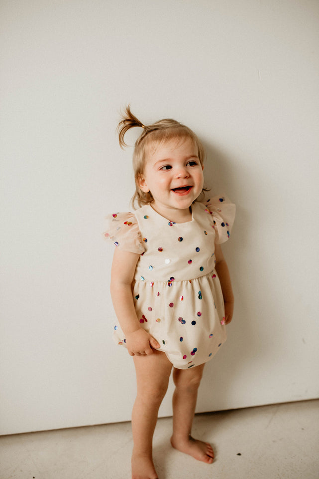 baby girls off white confetti tulle bubble romper 