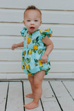 infant girls lemon print cotton bubble romper