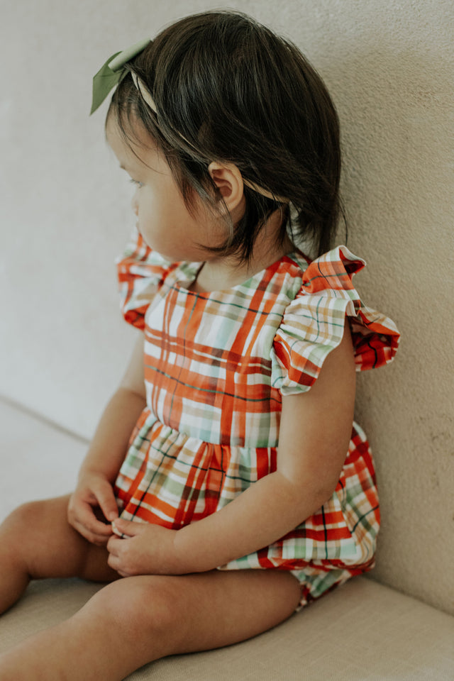Infant Girl's Bright Red and Green Christmas Tartan Plaid Bubble Romper