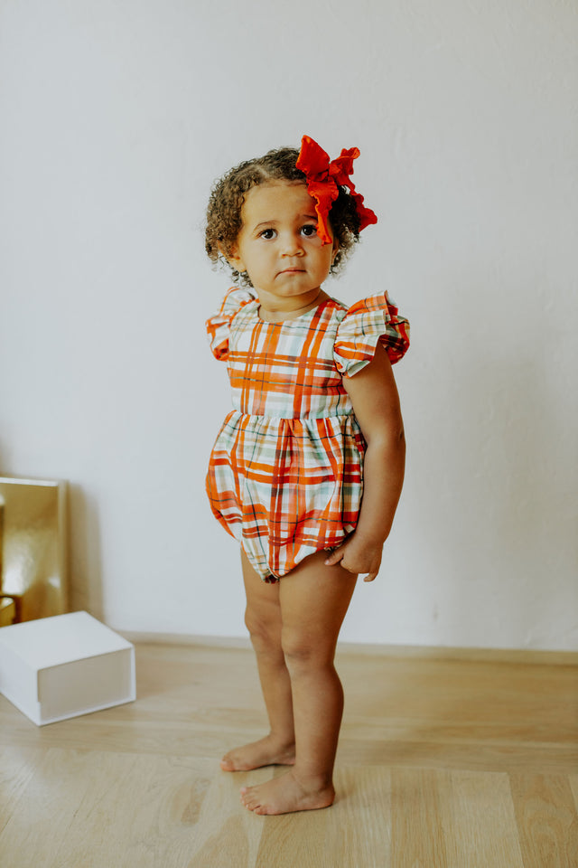 Infant Girl's Bright Red and Green Christmas Tartan Plaid Bubble Romper