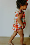 Infant Girl's Bright Red and Green Christmas Tartan Plaid Bubble Romper