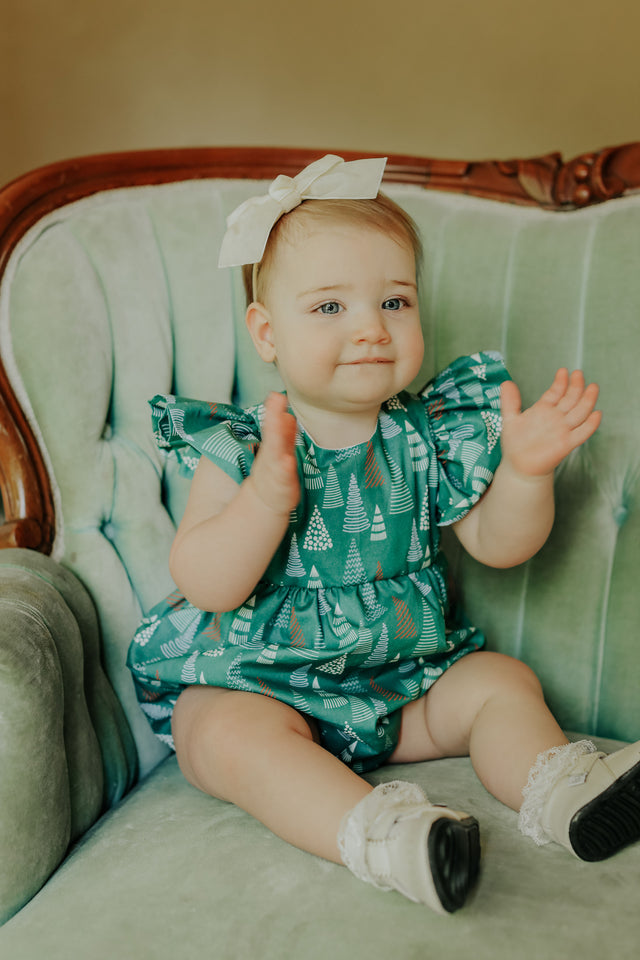 infant girls muted hygge christmas tree romper