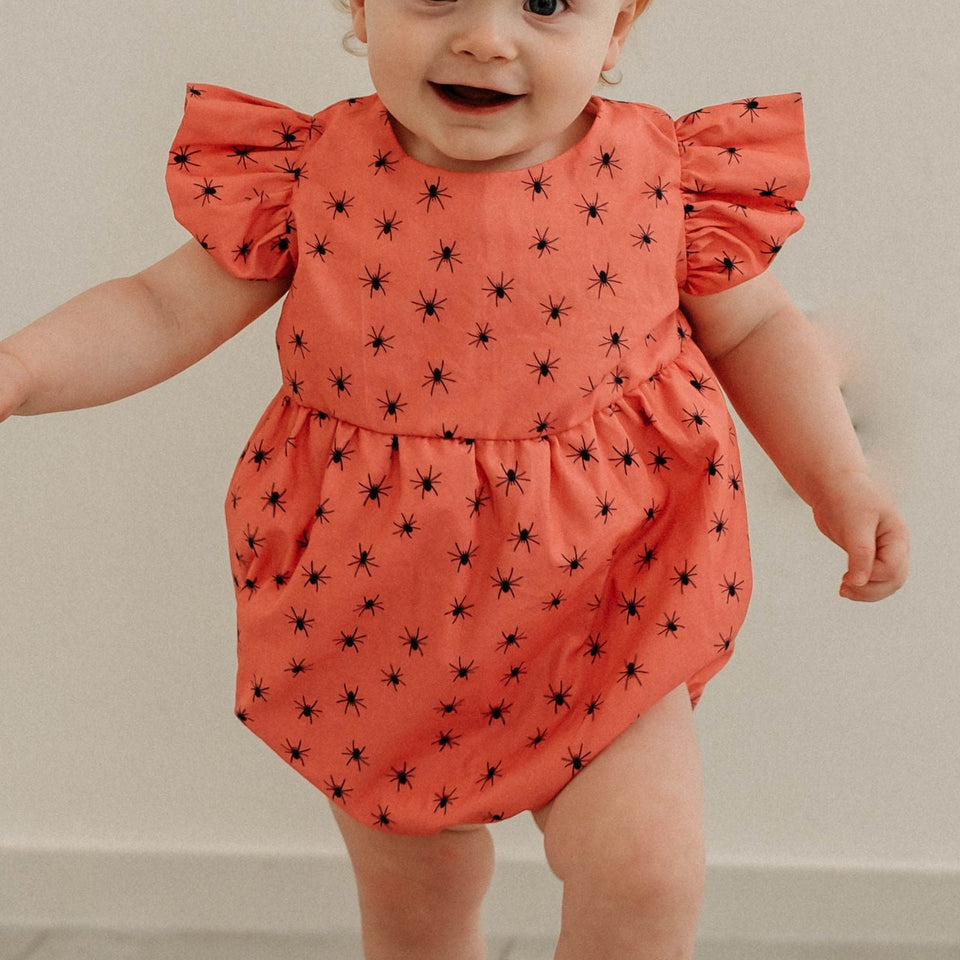 Infant Girl's Pink and Black Spider Print Halloween Bubble Romper