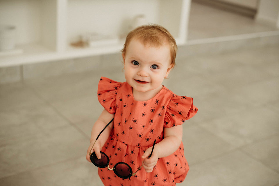 Infant Girl's Pink and Black Spider Print Halloween Bubble Romper