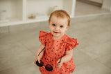 Infant Girl's Pink and Black Spider Print Halloween Bubble Romper