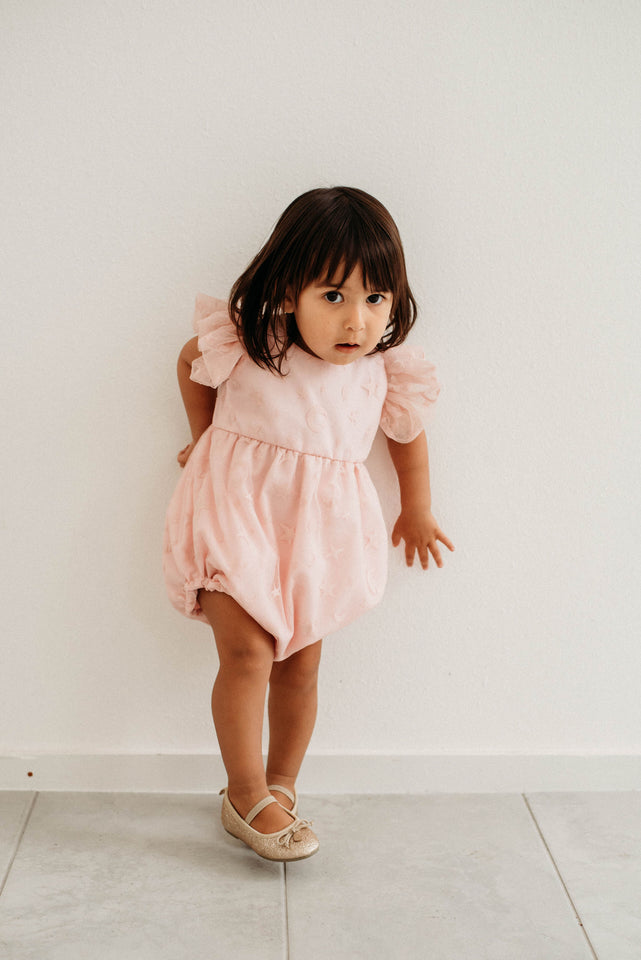 Infant Girl's Pink Tulle Moon and Star Bubble Romper