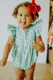 Infant Girl's Turquoise Blue Holly Print Christmas Bubble Romper