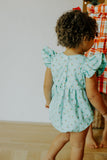 Infant Girl's Turquoise Blue Holly Print Christmas Bubble Romper