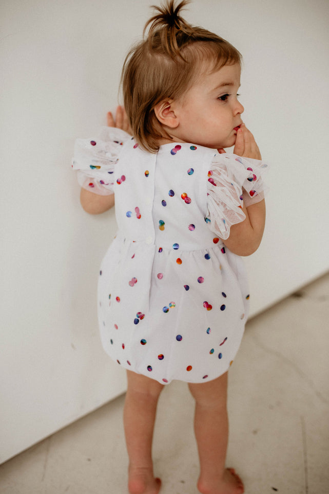 Infant Girls White Confetti Tulle Bubble Romper