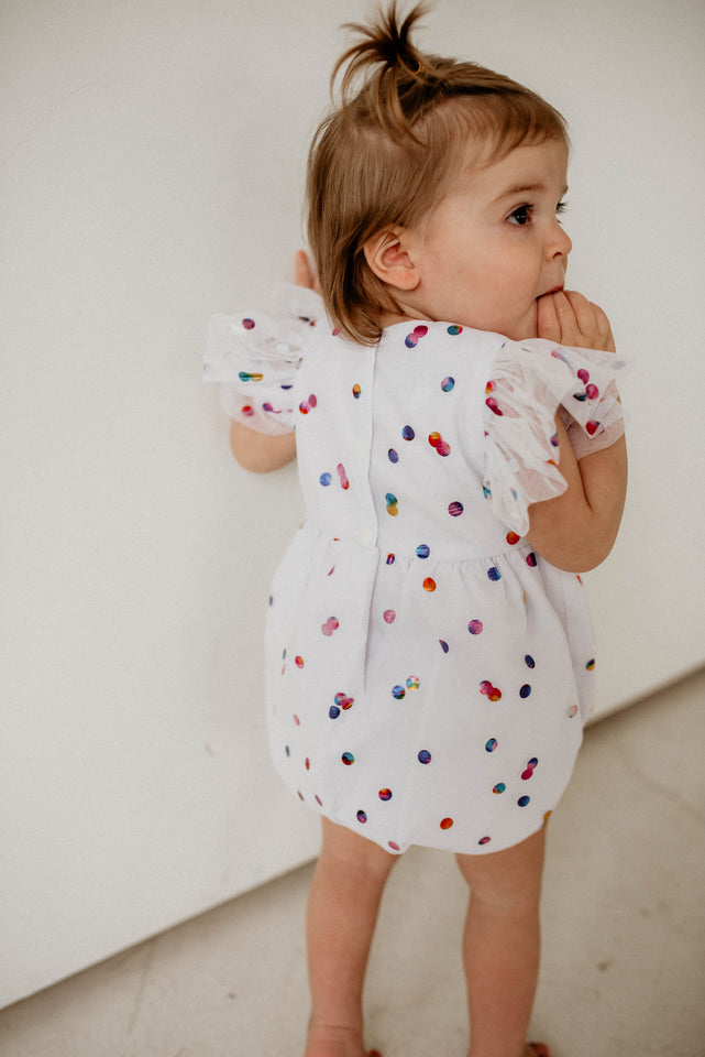Infant Girls White Confetti Tulle Bubble Romper