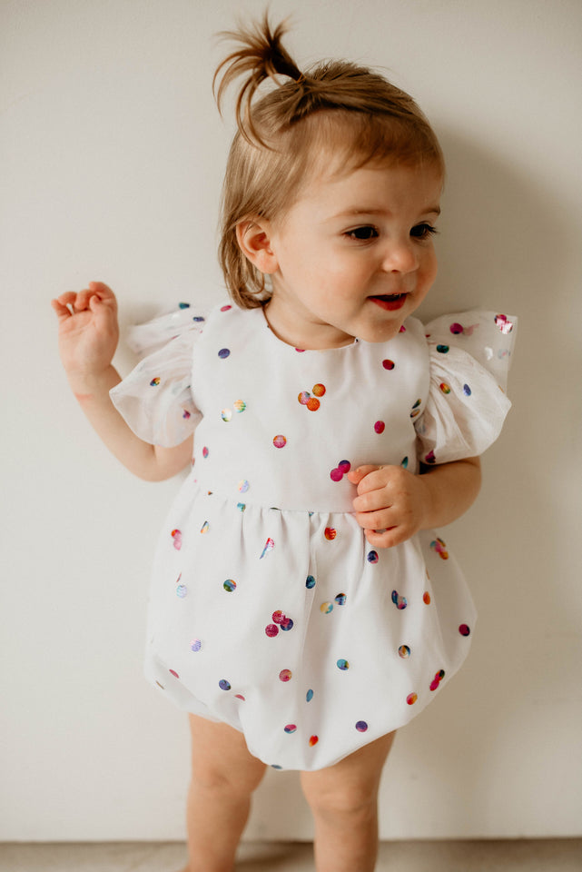 Infant Girls White Confetti Tulle Bubble Romper