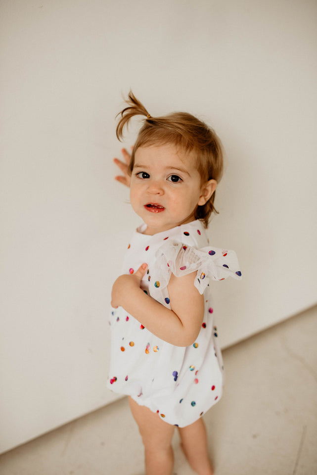 Infant Girls White Confetti Tulle Bubble Romper