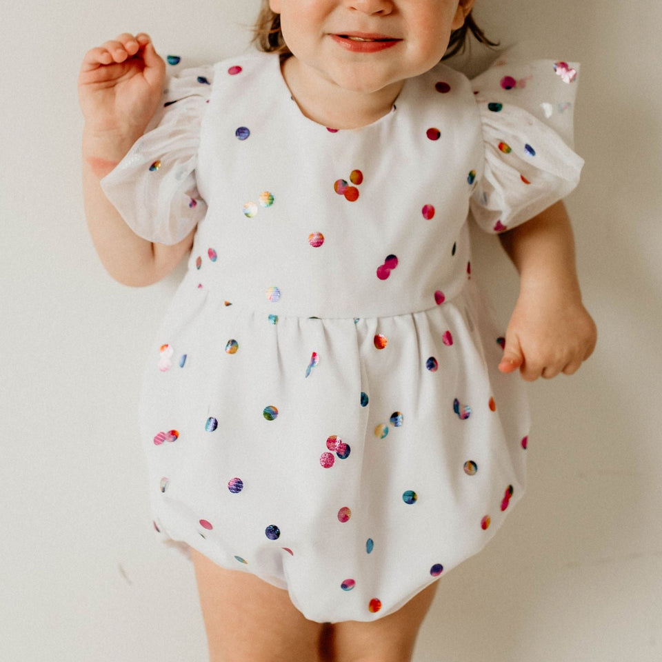 infant girls white confetti tulle bubble romper