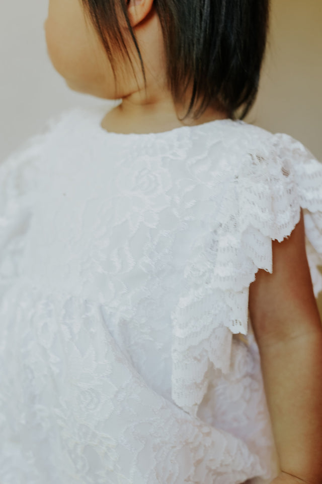 Infant Girl's White Lace Scallop Trim Scallop Trim Bubble Romper