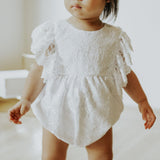 Infant Girl's White Lace Scallop Trim Scallop Trim Bubble Romper