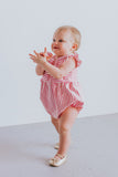Infant Girl's Rifle Paper Pink and White Stripe Cotton Bubble Romper