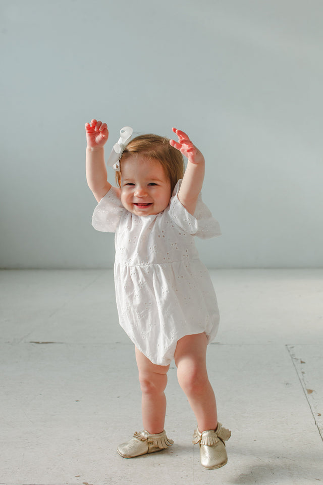 baby girl's white bubble romper