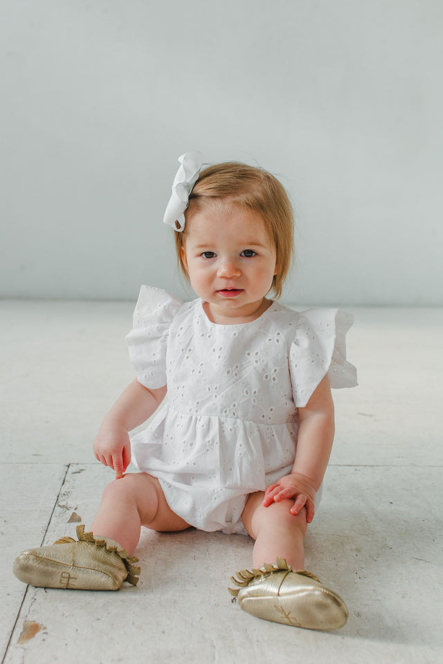 baby girl's white bubble romper