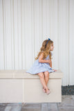 Girl’s Gray Flutter Sleeve Seersucker Dress